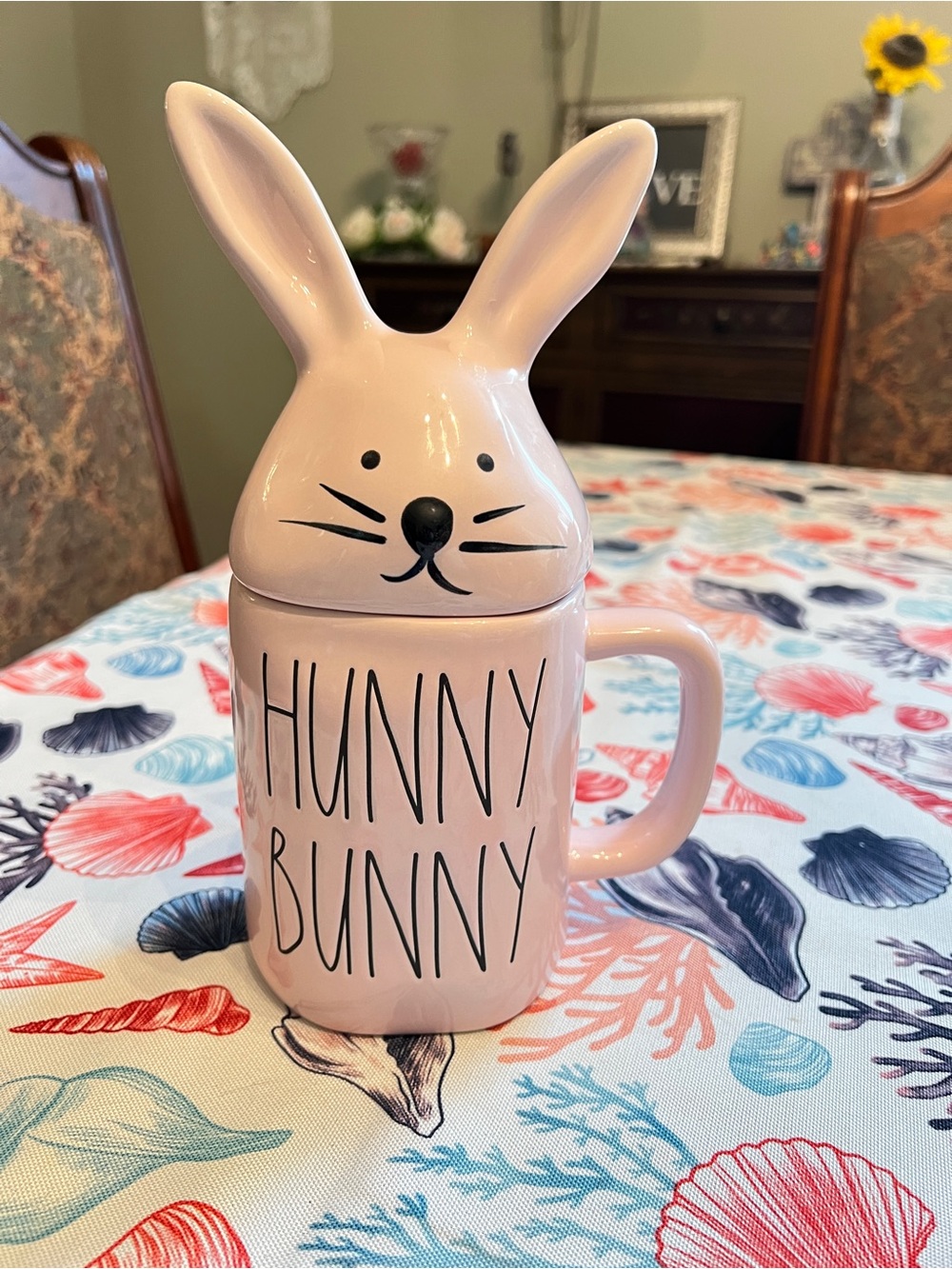Rae Dunn Pink Bunny Ceramic Mug with Lid - Hunny Bunny Design